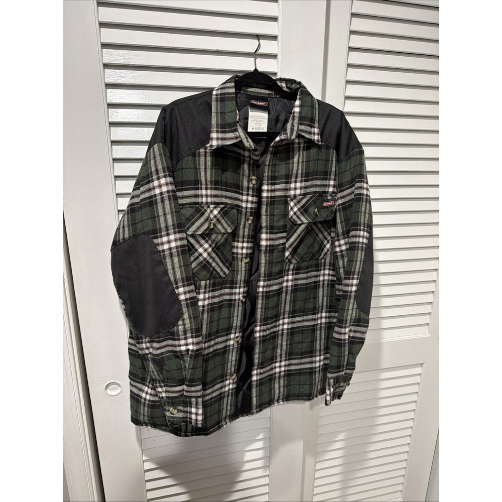 Dickies Mens Large Green Insulated Button Up Flannel Jacket Plaid P204260